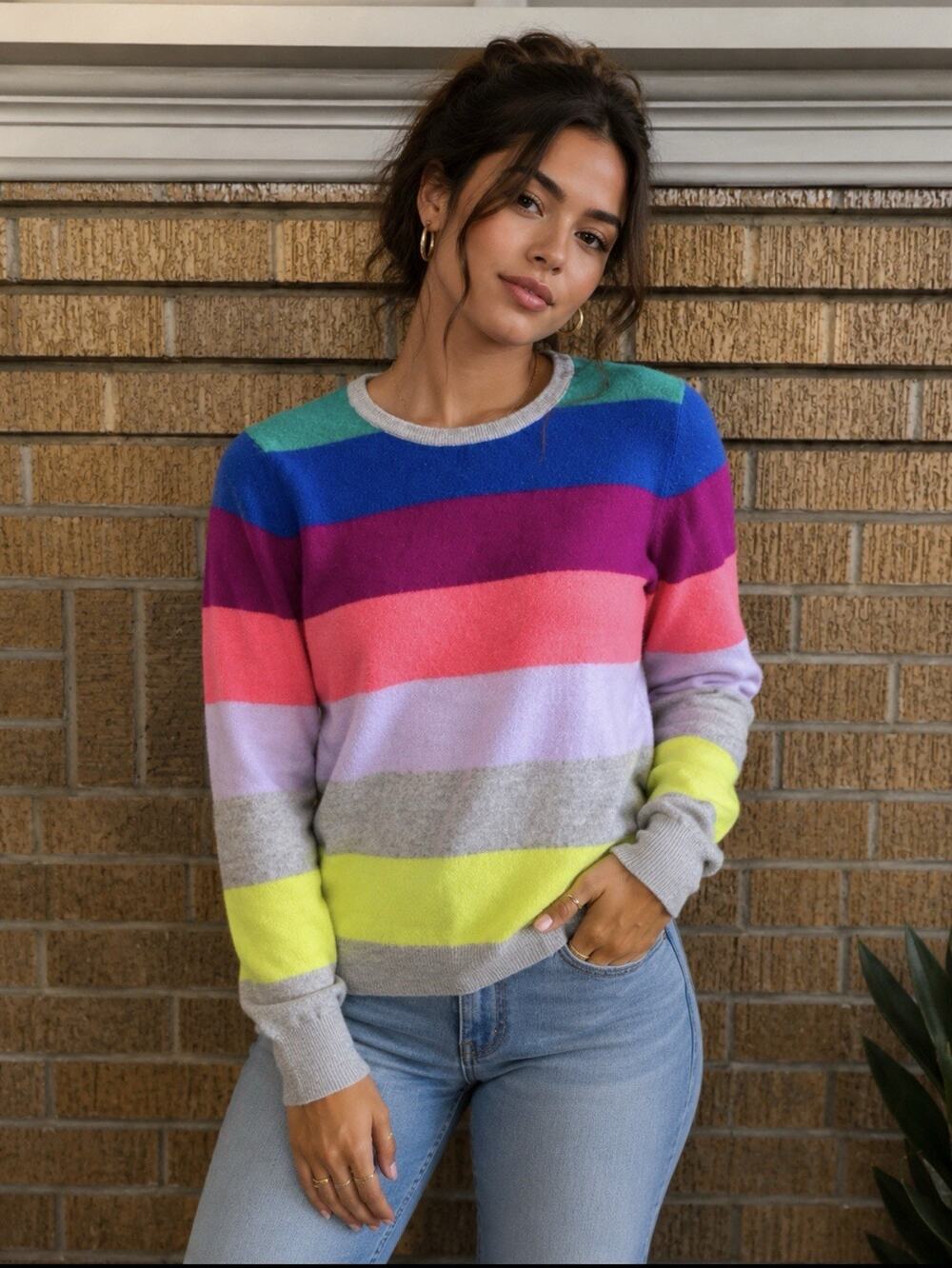 Charter Club Luxury 100% Cashmere Sweater Women’s Sz M Striped Colorblock Y2K